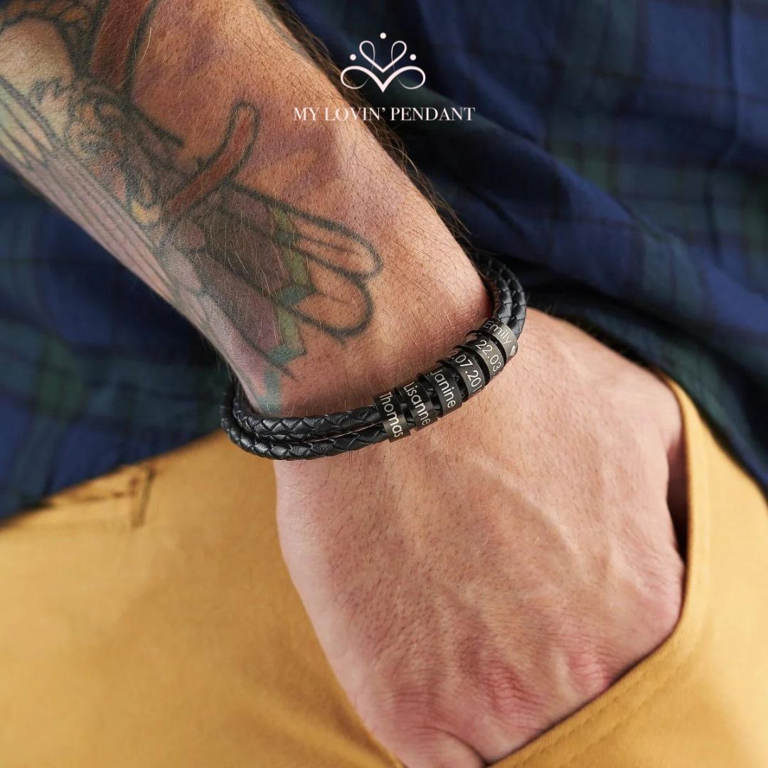 Bracciale in pelle con anelli incisi - My Lovin' Pendant®