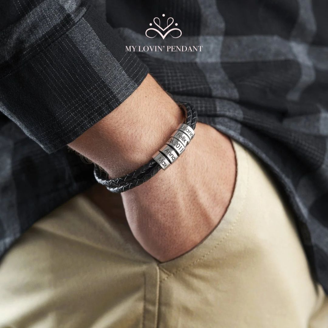 Bracciale in pelle con anelli incisi - My Lovin' Pendant®